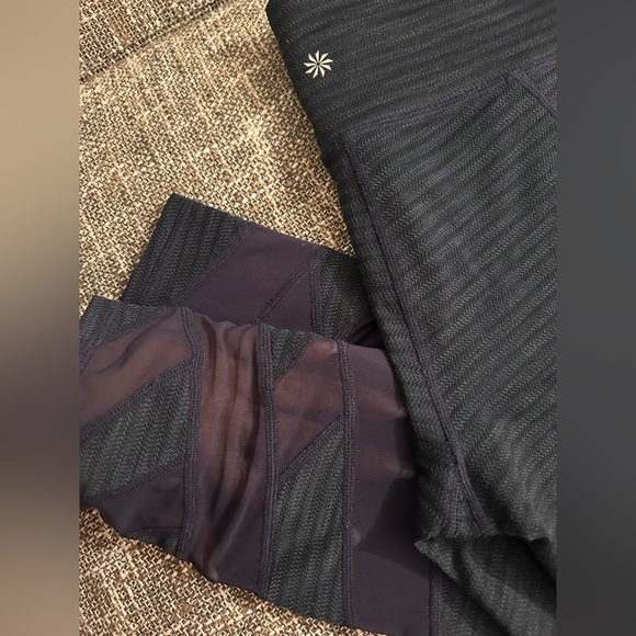 Athleta Mantra navy blue herringbone crop gym leggings mesh yoga Small - Picture 6 of 10